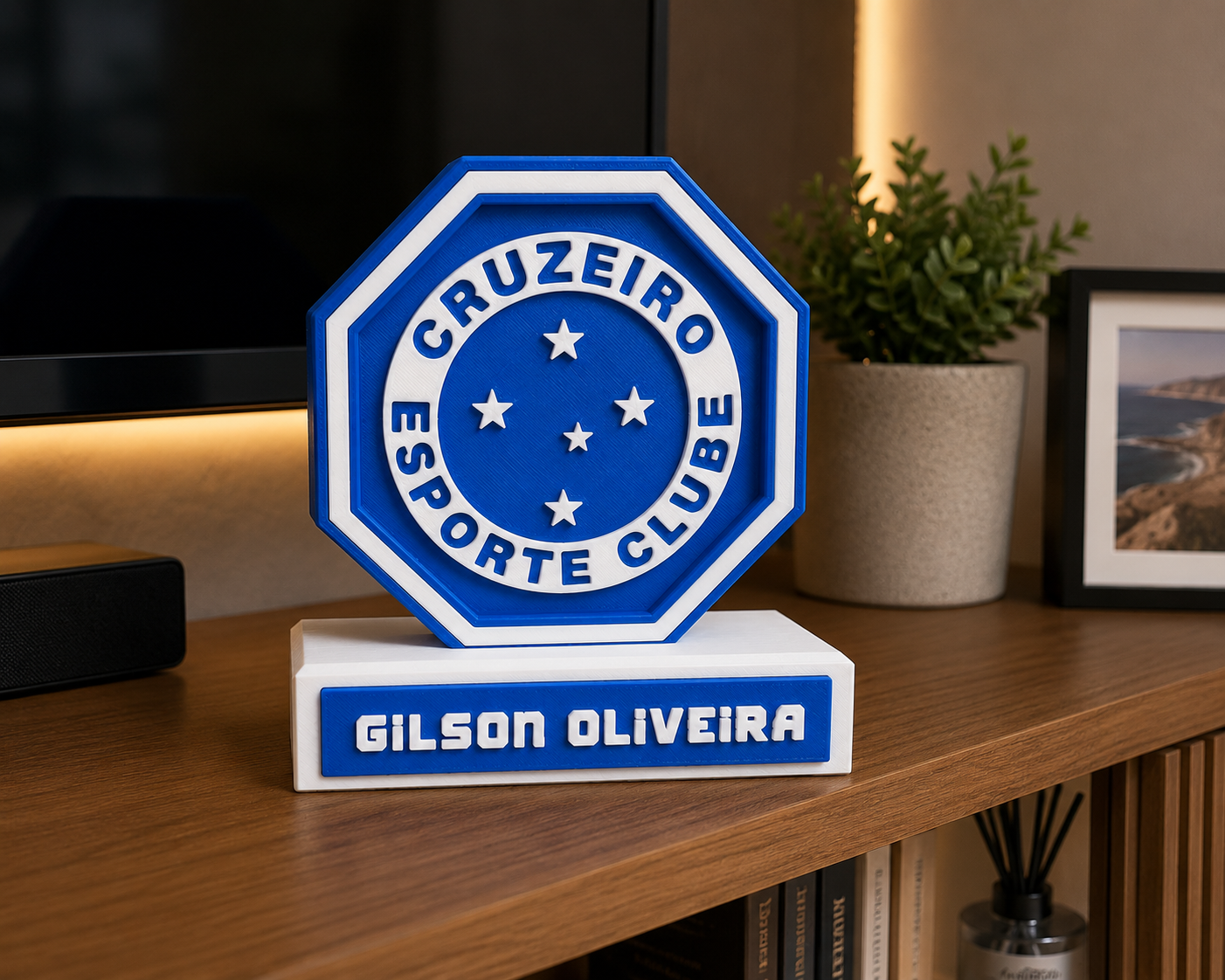 Custom 3D printed Cruzeiro Esporte Clube plaque with a personalized name base